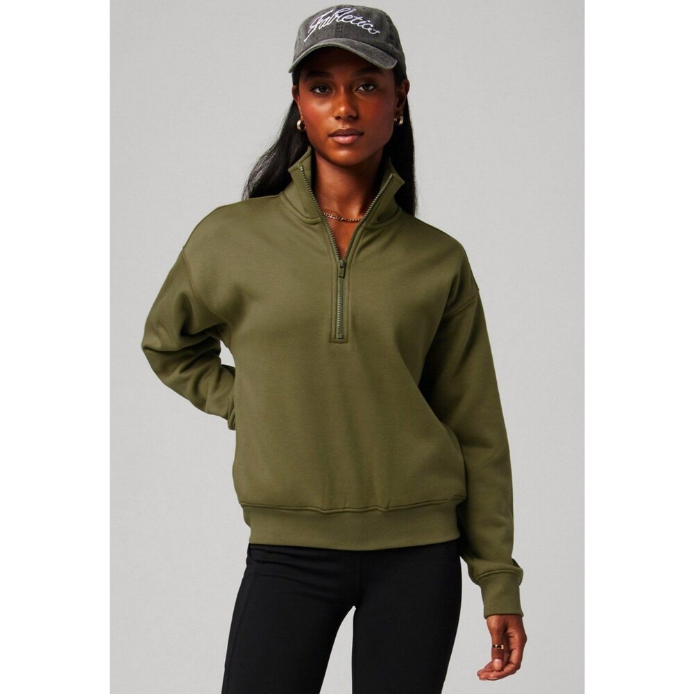 Fabletics Utility Green half‎ zip cropped pullover sweatshirt women's size Small